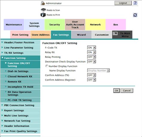 Enabling or Disabling Fax Settings on the Machine